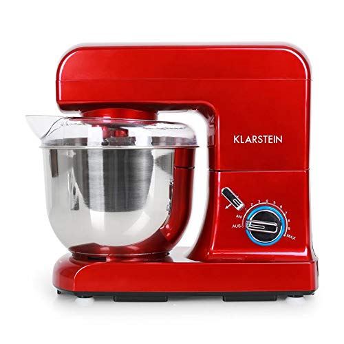 Klarstein Gracia Rossa - Robot amasador, Ayudante de cocina, Amasa, tritura, bate, remueve y mezcla, Batido planetario, 1,3 PS, 1000 W, 5 L, 10 etapas, Recipiente acero inoxidable, Rojo