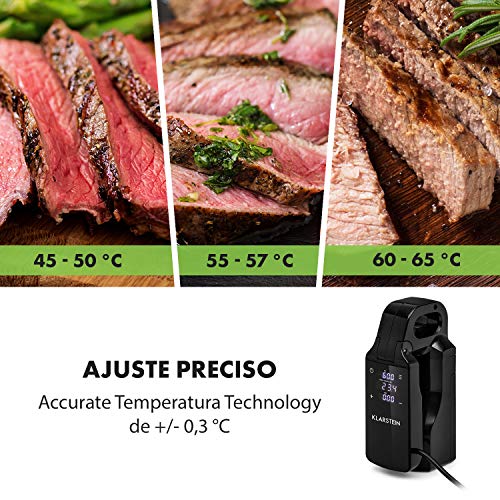 Klarstein Quickstick Free Sous Vide Stick Black Edition - Cocina al vacío, Bomba de cocción, Temperatura 0-95 °C, 800 W de potencia, Display LCD táctil, Safety First Technology, Seguridad IPX7, Negro