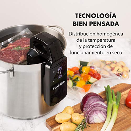 Klarstein Quickstick Free Sous Vide Stick Black Edition - Cocina al vacío, Bomba de cocción, Temperatura 0-95 °C, 800 W de potencia, Display LCD táctil, Safety First Technology, Seguridad IPX7, Negro