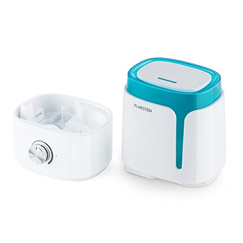 Klarstein Stavanger humidificador de Aire ultrasónico (3,5 L, 300 ml/h sin emisión de Vapor, difusor Aroma, Ambiente Relajante) - Blanco/Turquesa