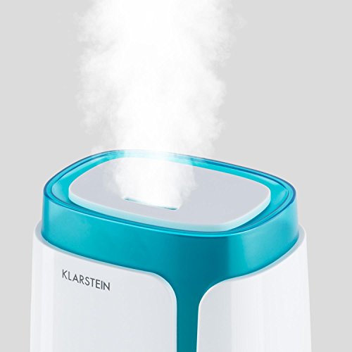 Klarstein Stavanger humidificador de Aire ultrasónico (3,5 L, 300 ml/h sin emisión de Vapor, difusor Aroma, Ambiente Relajante) - Blanco/Turquesa