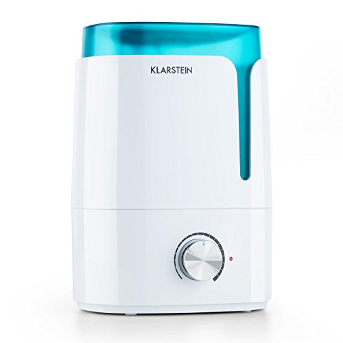 Klarstein Stavanger humidificador de Aire ultrasónico (3,5 L, 300 ml/h sin emisión de Vapor, difusor Aroma, Ambiente Relajante) - Blanco/Turquesa