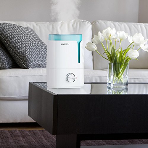Klarstein Stavanger humidificador de Aire ultrasónico (3,5 L, 300 ml/h sin emisión de Vapor, difusor Aroma, Ambiente Relajante) - Blanco/Turquesa