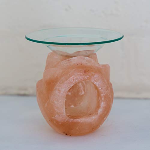 Klass Home Collection® - Quemador de aceite natural del Himalaya, quemador de cera para tartas, calentador de tartas, portavelas, Sal del Himalaya, Rosa cálido., flor