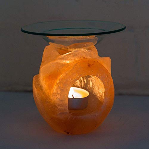 Klass Home Collection® - Quemador de aceite natural del Himalaya, quemador de cera para tartas, calentador de tartas, portavelas, Sal del Himalaya, Rosa cálido., flor