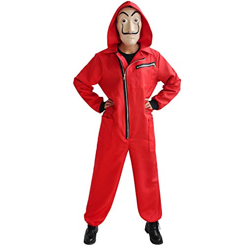 KLCH Unisex Adulto Cosplay Disfraz para La Casa De Papel con Dali máscara (Temporada 3), Dali Partido Mono Jumpsuit para Navidad Carnaval Halloween (175-180cm)