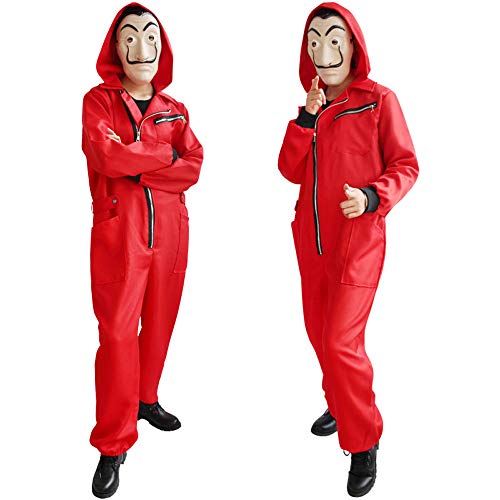 KLCH Unisex Adulto Cosplay Disfraz para La Casa De Papel con Dali máscara (Temporada 3), Dali Partido Mono Jumpsuit para Navidad Carnaval Halloween (175-180cm)