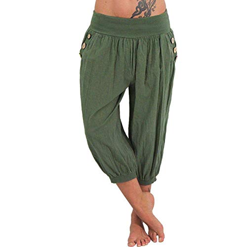 Kneris Mujer 3/4 Capri Pantalones Harén Pantalones Cortos de Verano de Yoga Aladin Pantalón de Fitness
