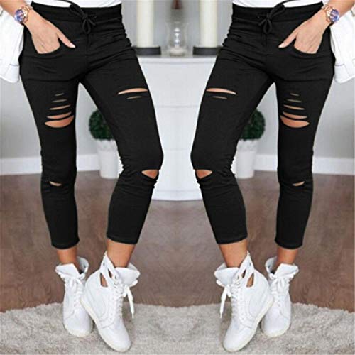 Kneris Pantalones Mujer Rasgados Flacos Leggings Cintura Alta Pantalones Largos hasta Los Tobillos