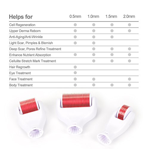 Koi Beauty Dermaroller 3 en 1 Kit, incluye 1.5 mm / 1200 tips para cuerpo, 1.0 mm / 600 para facial, 0.5 mm / 180 para ojos