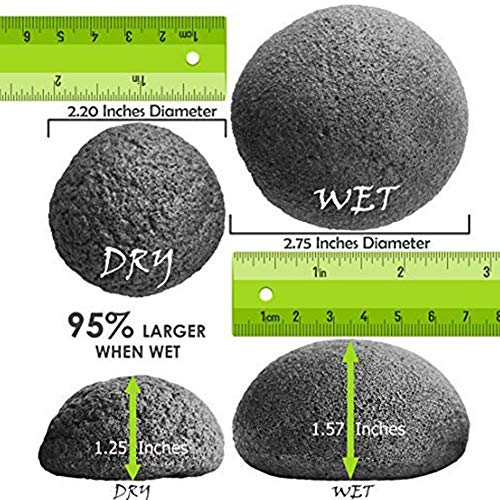 Konjac Esponja activada de bambú carbón Hemisférico Forma Esponja Facial Limpieza Exfoliante Esponjas de Belleza para Mujer Hombre 3pcs