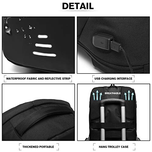 Kono Mochila de viaje para ordenador portátil, antirrobo de negocios, con puerto de carga USB, resistente al agua, mochila informal, para portátil de 15,6 pulgadas, Negro (Negro) - E1946