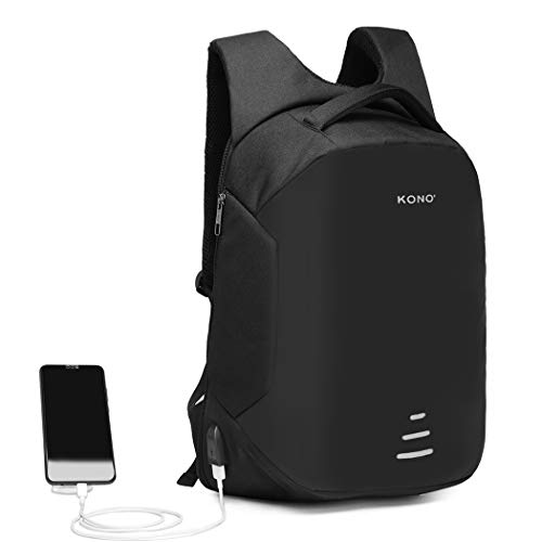 Kono Mochila de viaje para ordenador portátil, antirrobo de negocios, con puerto de carga USB, resistente al agua, mochila informal, para portátil de 15,6 pulgadas, Negro (Negro) - E1946