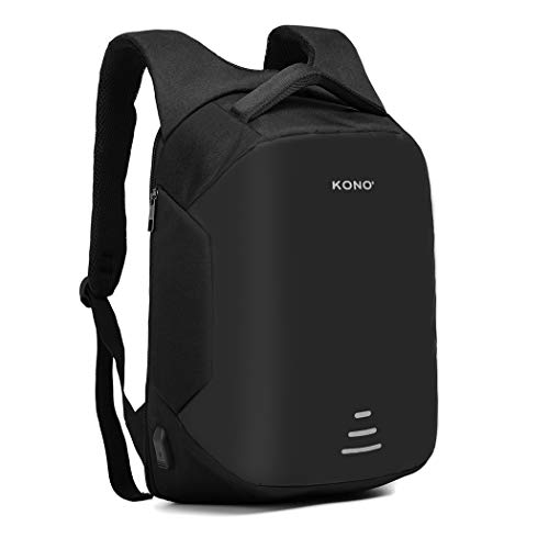 Kono Mochila de viaje para ordenador portátil, antirrobo de negocios, con puerto de carga USB, resistente al agua, mochila informal, para portátil de 15,6 pulgadas, Negro (Negro) - E1946