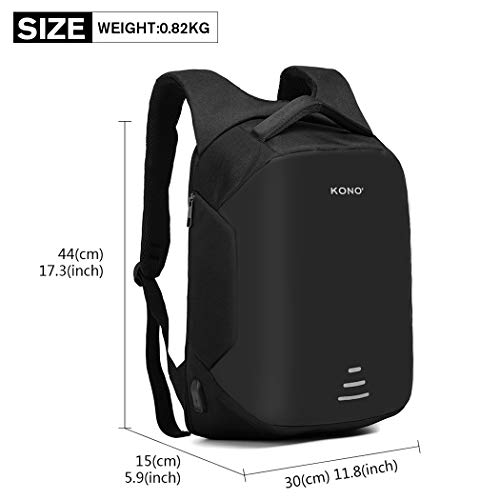 Kono Mochila de viaje para ordenador portátil, antirrobo de negocios, con puerto de carga USB, resistente al agua, mochila informal, para portátil de 15,6 pulgadas, Negro (Negro) - E1946