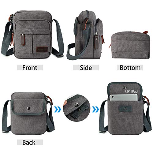Koolertron Bolso de Hombro de los Hombres Retro Clásico con Cremallera Pequeña Correa Larga Liviana para el Teléfono iPad Mini (Gris, 17.5x21x10 cm)