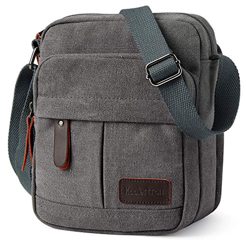 Koolertron Bolso de Hombro de los Hombres Retro Clásico con Cremallera Pequeña Correa Larga Liviana para el Teléfono iPad Mini (Gris, 17.5x21x10 cm)