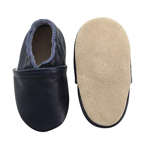 koshine - Zapatos de piel suave para bebé, para aprender a andar, 0-24 meses, color Azul, talla 22/23 EU
