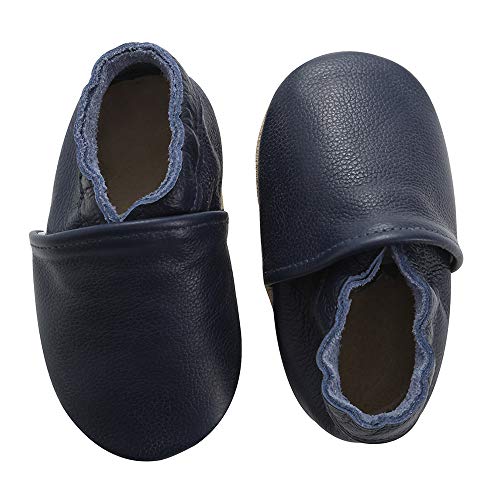 koshine - Zapatos de piel suave para bebé, para aprender a andar, 0-24 meses, color Azul, talla 22/23 EU