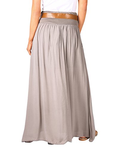 KRISP 4809-TAU-LXL, Falda Larga Bohemia Elegante Plisada Hippie Cintura Elástica, Topo (4809), L/XL