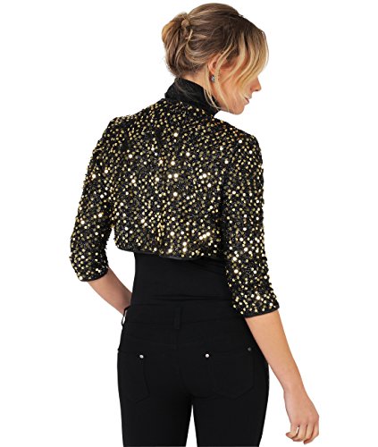 KRISP Bolero Elegante Mujer Fiesta Torera Talla Grande Punto Boda Blazer Traje Americana Chaqueta para Vestido, (Dorado (7363), XXL (44-46)), 7363-GLD-XXL