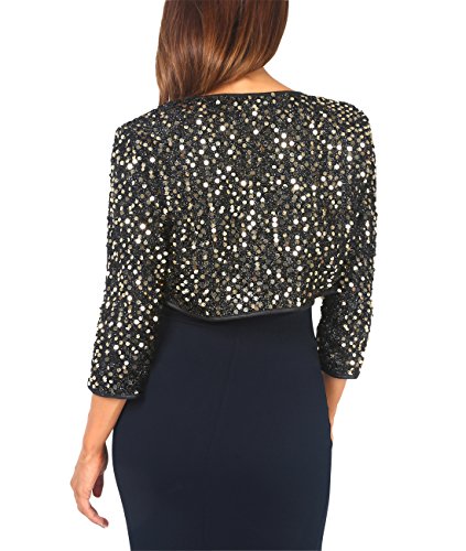 KRISP Bolero Elegante Mujer Fiesta Torera Talla Grande Punto Boda Blazer Traje Americana Chaqueta para Vestido, (Dorado (7363), XXL (44-46)), 7363-GLD-XXL