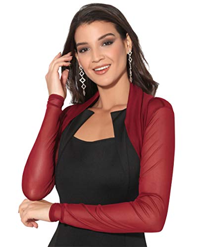 KRISP Bolero Mujer Fiesta Torera Manga Tallas Grandes Punto Punto Boda Transparente, (Burdeos (7537), 44 EU (16 UK)), 7537-WIN-16