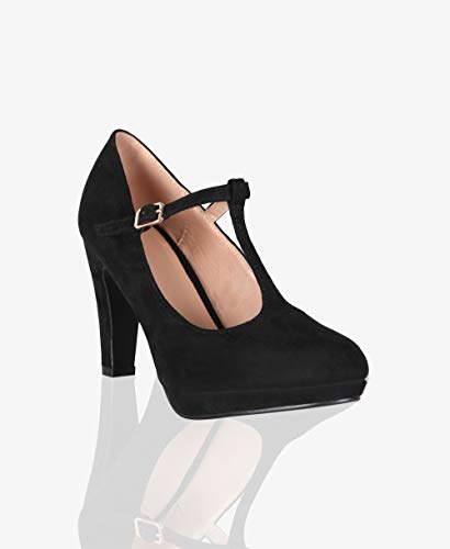 KRISP Zapatos Tacón Ancho Mujer Oferta Fiesta Salón Elegante Boda Básicos Plataforma Calzado Cómodo, Negro (3722), 37 EU (4 UK), 3722-BLK-4
