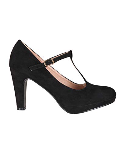 KRISP Zapatos Tacón Ancho Mujer Oferta Fiesta Salón Elegante Boda Básicos Plataforma Calzado Cómodo, Negro (3722), 37 EU (4 UK), 3722-BLK-4