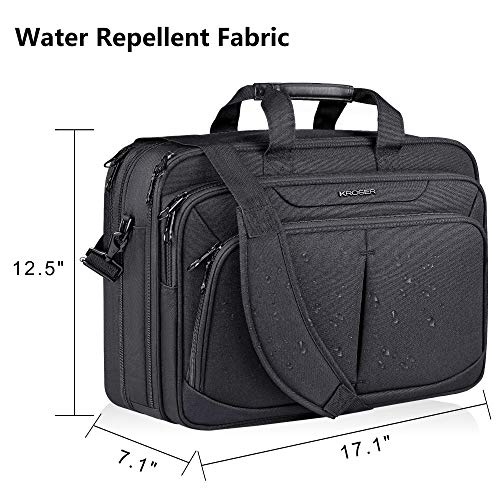 KROSER 17.1" Bandolera para Portátil Ligero Expandible Maletín para Laptop de 17" Bolsa Premium de Trabajo Comercial Hidrófugo Bolsa de Mensajero con Bolsillos RFID para Escuela/Viaje/Mujer/Hombre