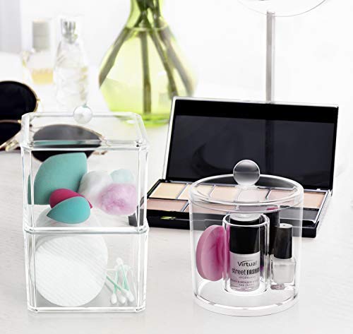 Kryllic Claro Juego de pañuelero Bolas de algodón acrílico Organizador, Caja de Almacenamiento para bastoncillos, Make up Pads, cosméticos y más – para baño y tocador