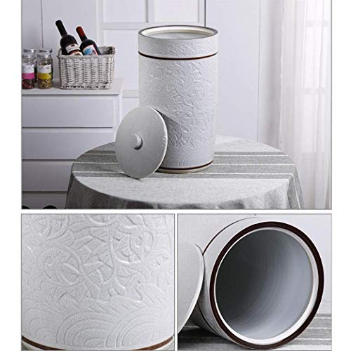 KUANDARMX Contenedor de Almacenamiento de Cocina Cubo de arroz Tanque de Almacenamiento de cerámica Contenedor de harina Contenedores de Grano de Cilindro Kimchi 38x38x52cm, White, 38x38x52cm
