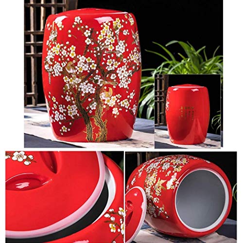 KUANDARMX Recipiente de harina Recipientes de Grano Tarro de Kimchi Barril de arroz de cerámica Recipiente de Almacenamiento Sellado Tanque de Almacenamiento de arroz de Cocina, Red, 20.5x20.5x27cm