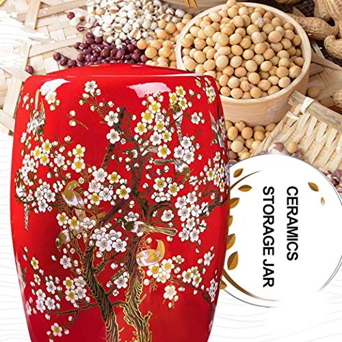 KUANDARMX Recipiente de harina Recipientes de Grano Tarro de Kimchi Barril de arroz de cerámica Recipiente de Almacenamiento Sellado Tanque de Almacenamiento de arroz de Cocina, Red, 20.5x20.5x27cm