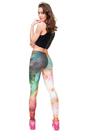 Kukubird - Mallas elásticas para mujer, varios estampados, para gimnasio, fitness, yoga, pilates, corte ceñido, tallas 36 a 40 Galaxy Rainbow Talla única