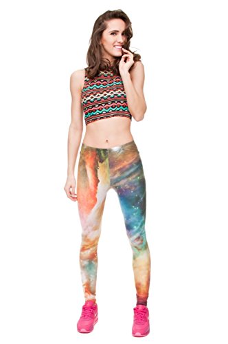 Kukubird - Mallas elásticas para mujer, varios estampados, para gimnasio, fitness, yoga, pilates, corte ceñido, tallas 36 a 40 Galaxy Rainbow Talla única
