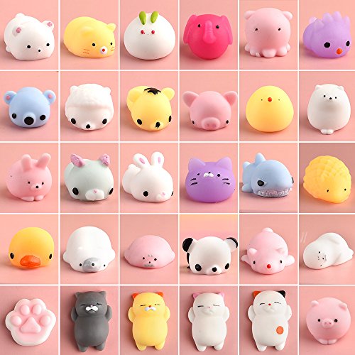 KUUQA 30 Unids Mochi Animal Squishies Juguetes Kawaii Squishy Panda Gato Paw Lindo Mini Apretón Squeeze Bolas de Estrés Bola Juguetes para Niños Adultos Fiesta de Cumpleaños Bolsas Favor Regalos