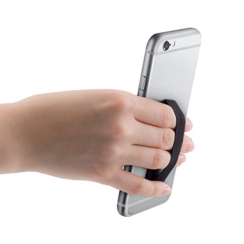 Kwmobile Agarre elástico Universal para móvil - Banda de sujeción para Dedos - Set de 3 Correas traseras para teléfono - Negro Plateado y Rosa Oro