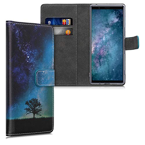 kwmobile Funda Compatible con Sony Xperia 5 - Carcasa de Cuero sintético árbol y Estrellas - con Tarjetero