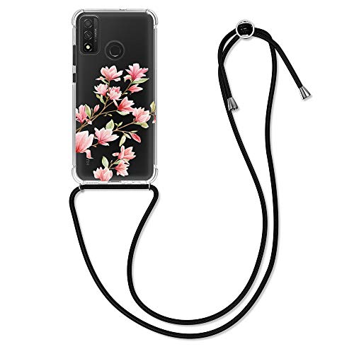 kwmobile Funda con Cuerda Compatible con Huawei P Smart (2020) - Carcasa de TPU con Colgante Magnolias Rosa Claro/Blanco/Transparente