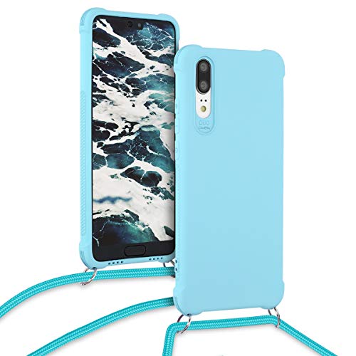 kwmobile Funda con Cuerda Compatible con Huawei P20 - Carcasa de TPU Mate con Colgante en Azul Claro