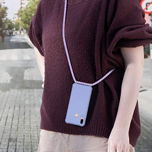 kwmobile Funda con Cuerda Compatible con Huawei P20 Lite - Carcasa de TPU Mate con Colgante en Lila