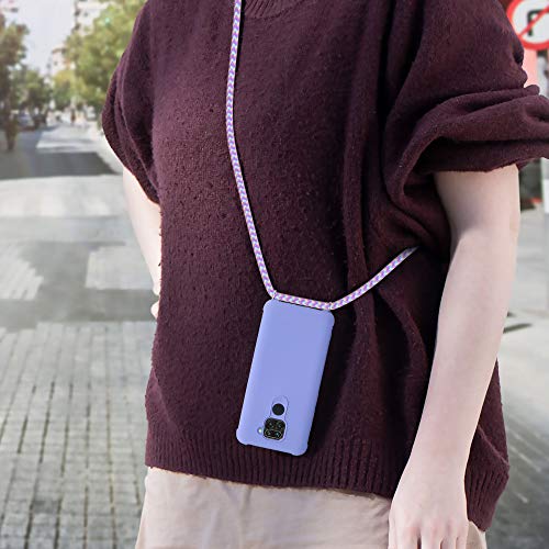 kwmobile Funda con Cuerda Compatible con Xiaomi Redmi Note 9 - Carcasa de TPU Mate con Colgante en Lila