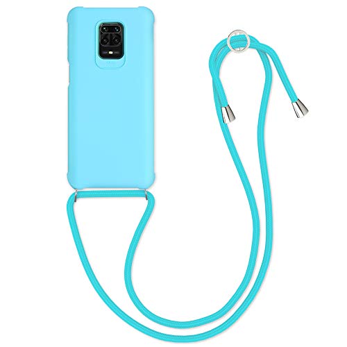 kwmobile Funda con Cuerda Compatible con Xiaomi Redmi Note 9S / 9 Pro / 9 Pro MAX - Carcasa de TPU Mate con Colgante en Azul Claro