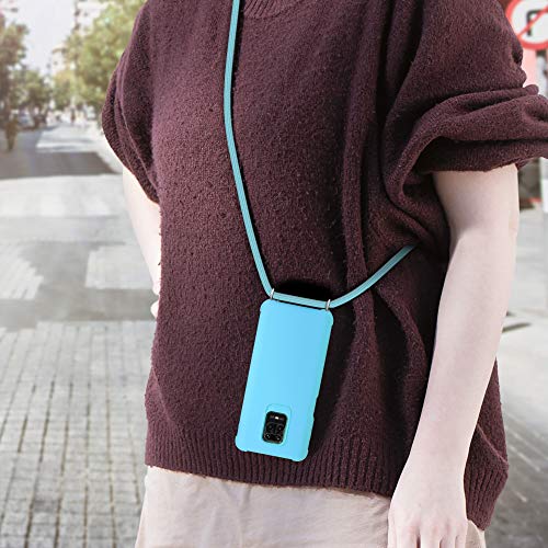 kwmobile Funda con Cuerda Compatible con Xiaomi Redmi Note 9S / 9 Pro / 9 Pro MAX - Carcasa de TPU Mate con Colgante en Azul Claro