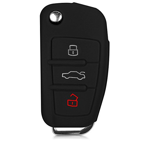 kwmobile Funda de Silicona Compatible con Audi Llave de Coche Plegable de 3 Botones - Carcasa Suave de Silicona - Case Mando de Auto Negro