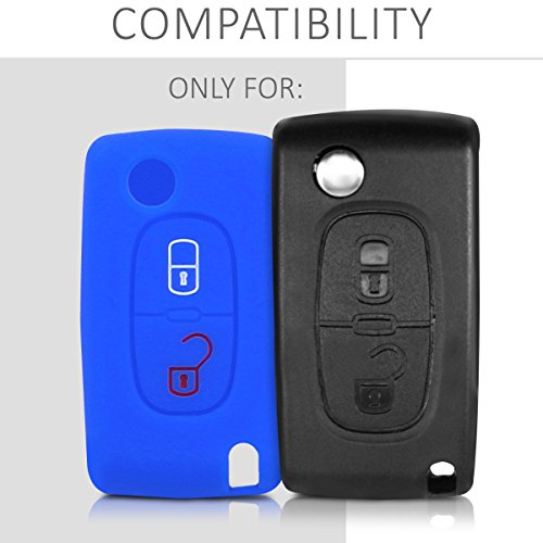 kwmobile Funda de Silicona Compatible con Peugeot Citroen Llave de Coche Plegable de 2 Botones - Carcasa Suave de Silicona - Case Mando de Auto Azul