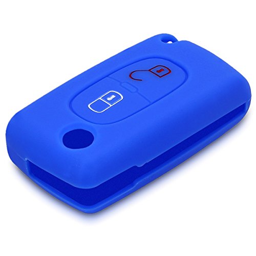 kwmobile Funda de Silicona Compatible con Peugeot Citroen Llave de Coche Plegable de 2 Botones - Carcasa Suave de Silicona - Case Mando de Auto Azul