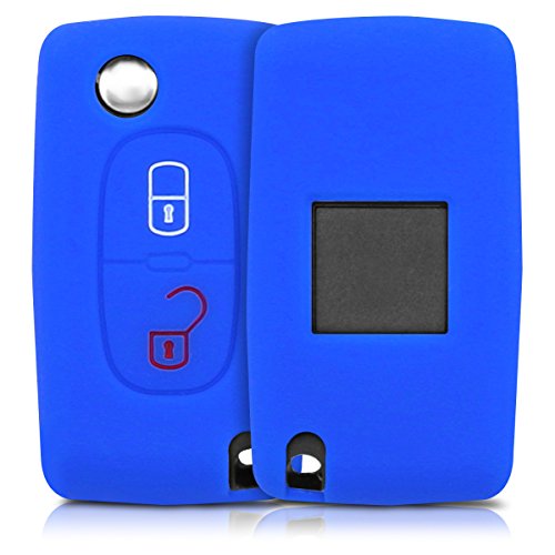 kwmobile Funda de Silicona Compatible con Peugeot Citroen Llave de Coche Plegable de 2 Botones - Carcasa Suave de Silicona - Case Mando de Auto Azul