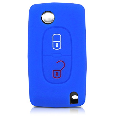 kwmobile Funda de Silicona Compatible con Peugeot Citroen Llave de Coche Plegable de 2 Botones - Carcasa Suave de Silicona - Case Mando de Auto Azul